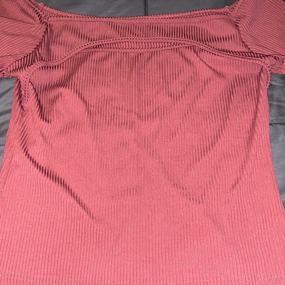 SHEIN Off-Shoulder Ribbed Sweater - Deep Red - Picture 3 of 4